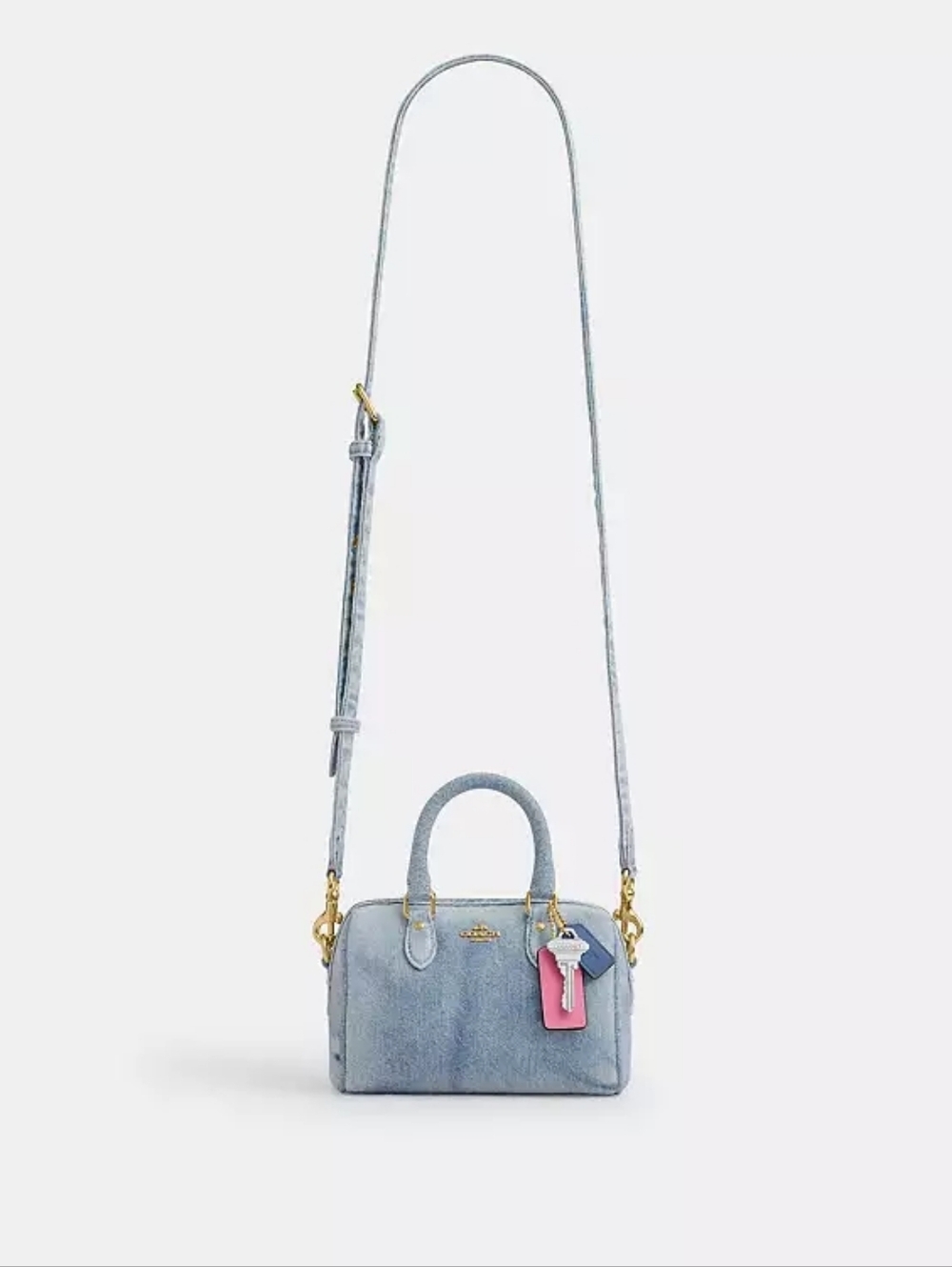 NWT COACH Mini Rowan In LOVED DENIM With CHARMS, In Orig Packaging 🩷🔑 - Picture 14 of 16